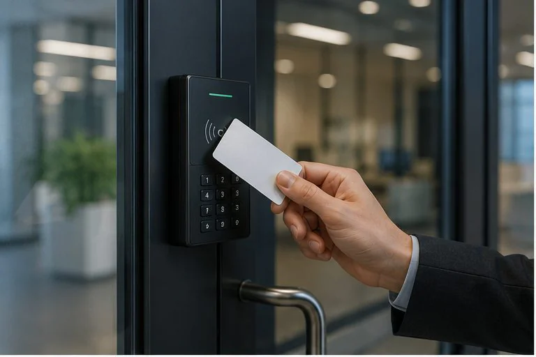 Badge présenté devant un lecteur de contrôle d'accès